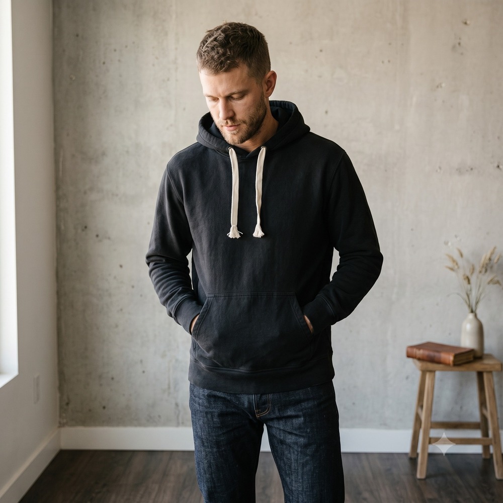 Buck Mason Welterweight Hooded Sweatshirt Large Black Heavyweight Cotton Hoodie